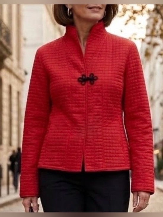 Harve Benard Jackets & Blazers - Harve Benard Quilted Red Mandarin-Collar Jacket